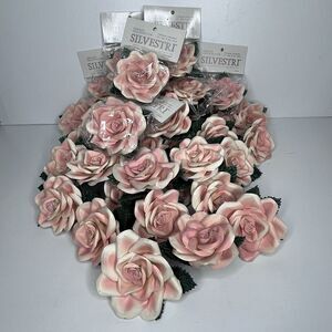Lot of 39 Silvestri Pink Rose Christmas Ornaments Porcelain Look Floral Clip